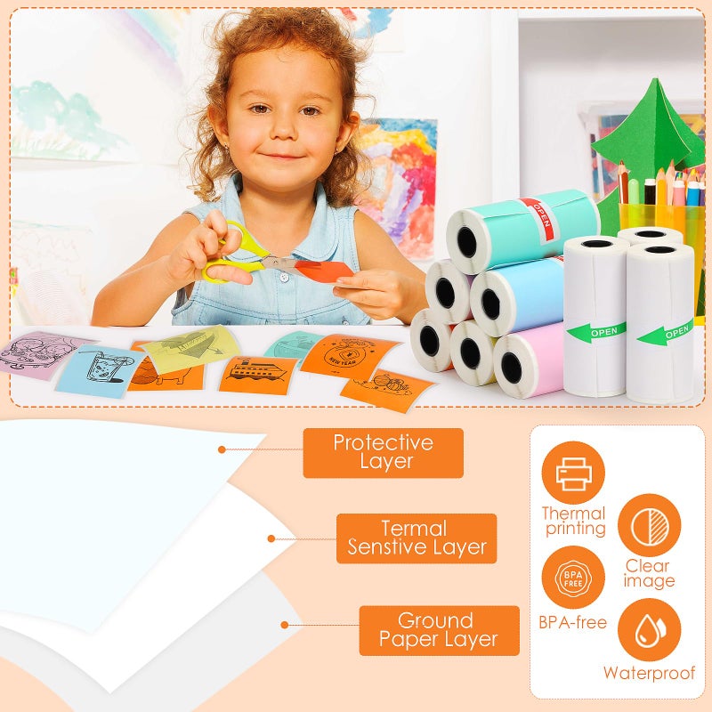 HuiJuKeJi 9 Rolls Mini Printer Sticker Paper Thermal Self-Adhesive Paper 57 * 25mm 3 Rolls of White &6 Rolls of Colour Paper for Pocket Inkless Portable Bluetooth Printer to Print Photo Note - Image 3